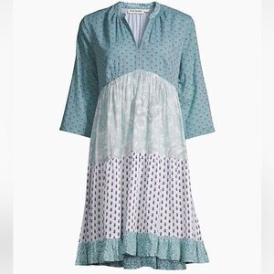 Roller Rabbit Teal and White Tiered Mini Dress